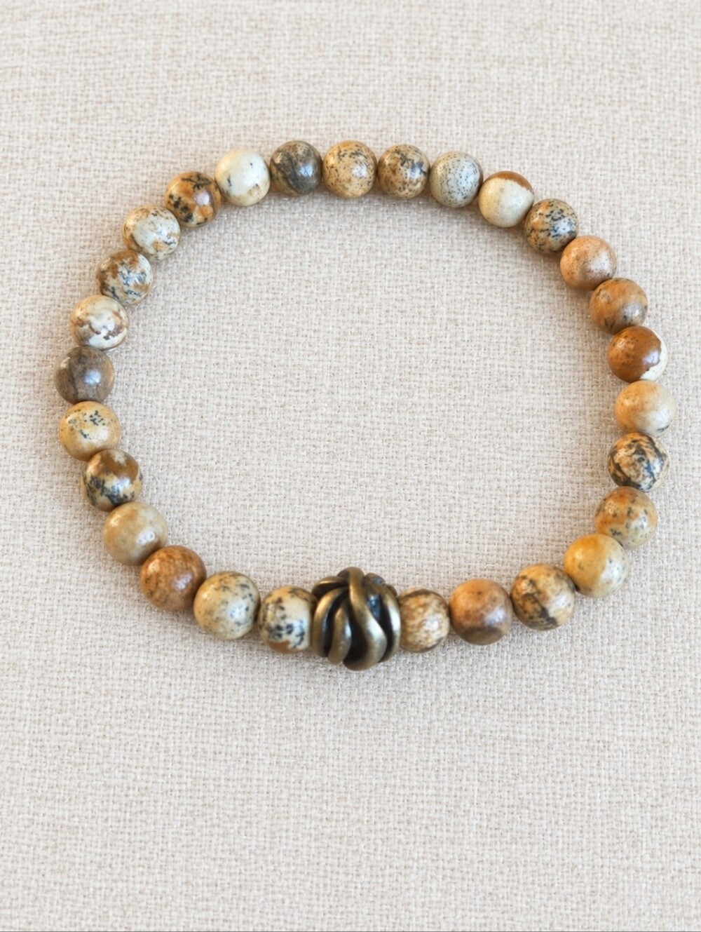 Picture Jasper Beaded Stretch Bracelet | Handmade